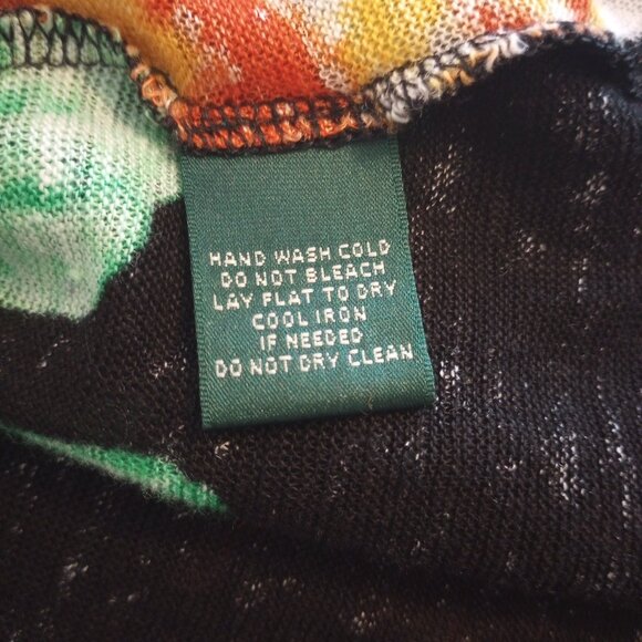 Ralph Lauren Bold Fall Floral Long Sleeve Top sz 14 Petite Stretch Linen Silk - Picture 6 of 6